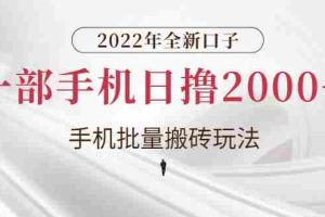 （2682期）2022年全新口子，手机批量搬砖玩法，一部手机日撸2000+