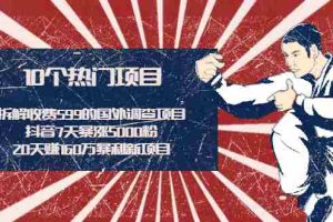 （1938期）拆解收费599的国外调查项目+抖音7天暴涨5000粉+20天赚160万暴利新项目