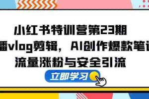 （14794期）小红书特训营第23期，口播vlog剪辑，AI创作爆款笔记，流量涨粉与安全引流