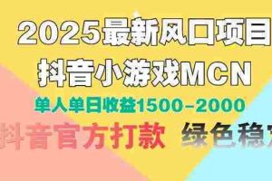 （14625期）2025最新风口项目 抖音小游戏MCN 单人单日收益1500-2000+