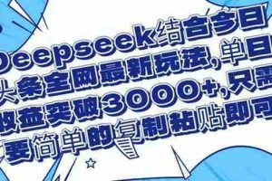 （14495期）Deepseek结合今日头条全网最新玩法，单日收益突破3000+，只需要简单的…