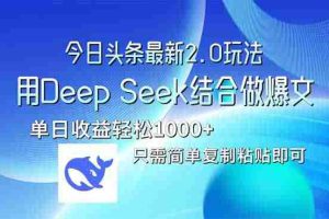 （14117期）今日头条最新2.0版本，用Deep Seek结合今日头条做爆文，单日收益轻松10…