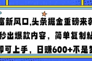 （14434期）财富新风口,头条掘金重磅来袭AI秒出爆款内容简单复制粘贴即可上手，日…