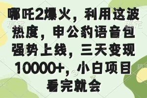 （14223期）哪吒2爆火，利用这波热度，申公豹语音包强势上线，三天变现10000+，小…