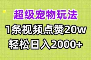 （13578期）超级宠物视频玩法，1条视频点赞20w，轻松日入2000+
