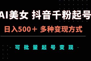（13338期）AI美女抖音千粉起号玩法，日入500＋，多种变现方式，可批量矩阵起号出售