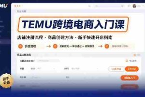 （15682期）TEMU跨境电商入门课，店铺注册流程，商品创建方法，新手快速开店指南