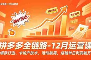 （16884期）拼多多全链路-12月运营课，爆款打造、卡投产技术、活动破局，店铺单日利润破万