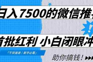 (16962期)日入7500的微信推客,首批红利,自用省钱、分享赚钱,0门槛小白闭眼冲!
